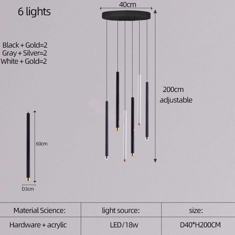 Cylindrical LED Staircase Chandelier – Multi-Finish, Single or Multi-Tube, Warm & Cool White