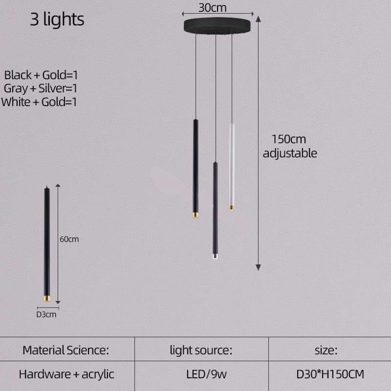 Cylindrical LED Staircase Chandelier – Multi-Finish, Single or Multi-Tube, Warm & Cool White