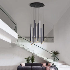 Cylindrical LED Staircase Chandelier – Multi-Finish, Single or Multi-Tube, Warm & Cool White