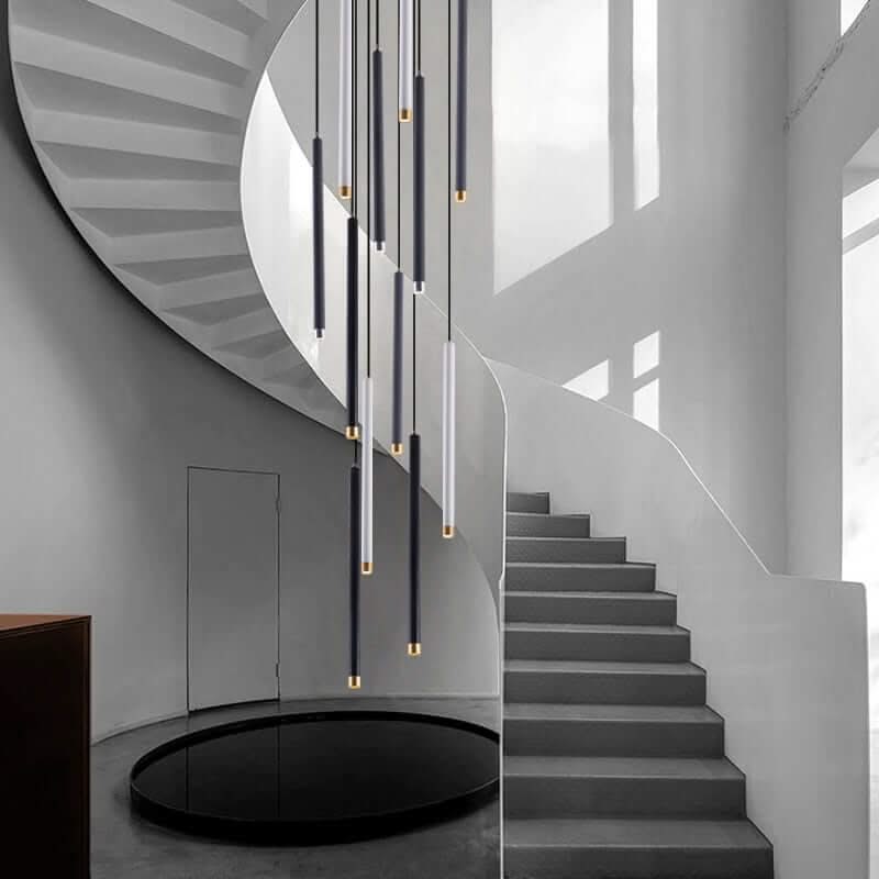 Cylindrical LED Staircase Chandelier – Multi-Finish, Single or Multi-Tube, Warm & Cool White