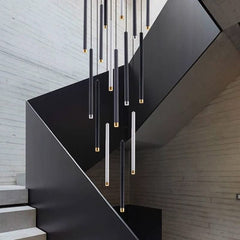 Cylindrical LED Staircase Chandelier – Multi-Finish, Single or Multi-Tube, Warm & Cool White