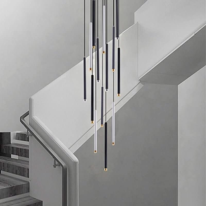 Cylindrical LED Staircase Chandelier – Multi-Finish, Single or Multi-Tube, Warm & Cool White