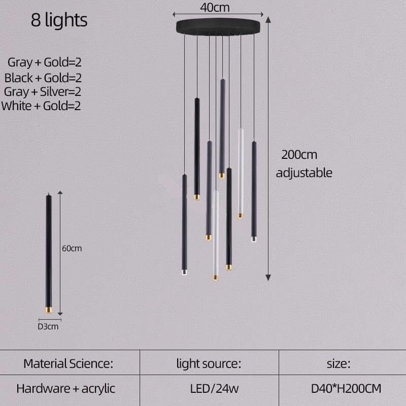 Cylindrical LED Staircase Chandelier – Multi-Finish, Single or Multi-Tube, Warm & Cool White