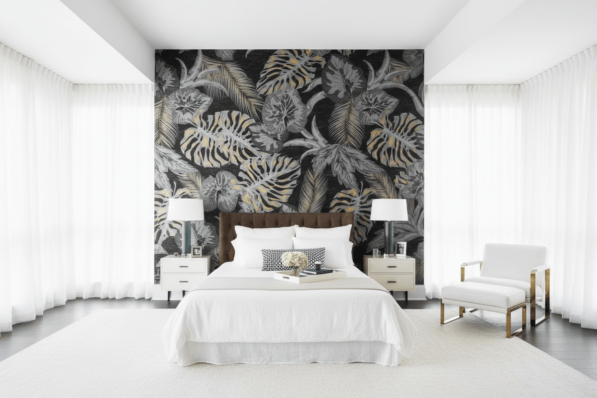Dark Night Leaves Wallpaper Mural