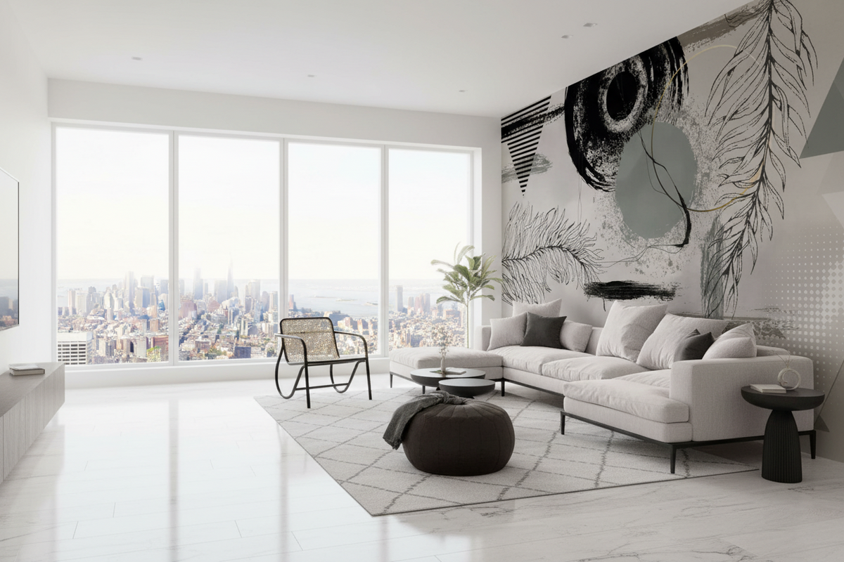 Dark Pattern Green - Living Room Wallpaper Mural