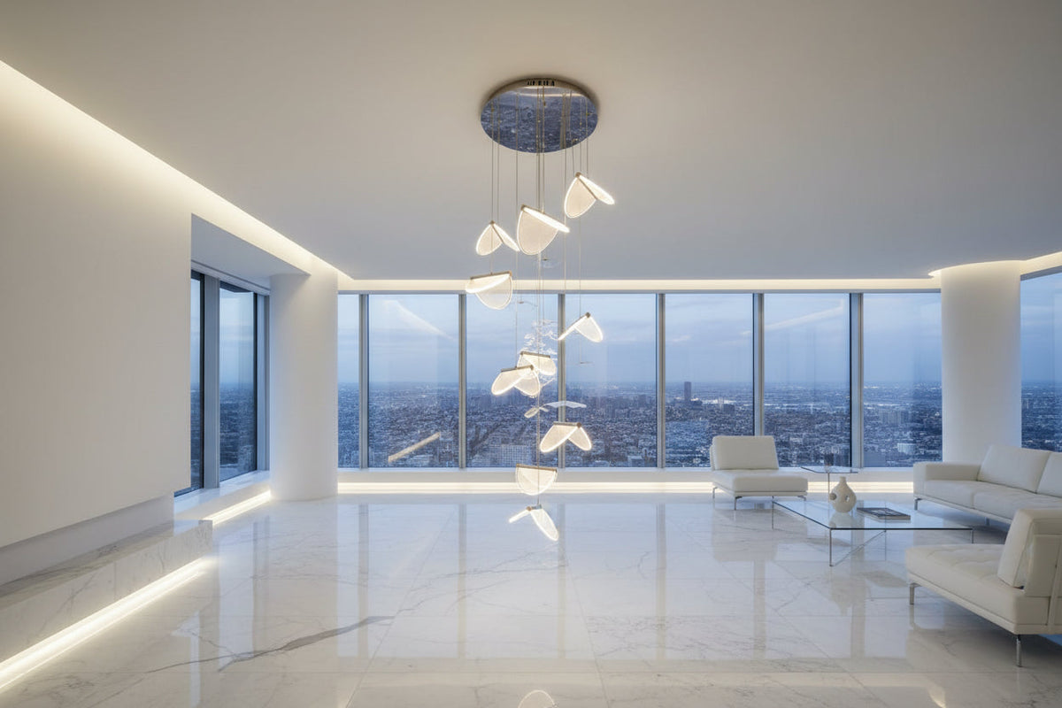 Deluxe Acrylic Blade Staircase Chandelier – Aluminium & Acrylic LED, 3 to 25 Lights, Tri-Colour Option
