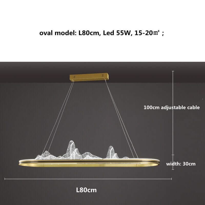 Designer Acrylic Hill LED Chandelier for Kitchen Island – Straight & Oval, Dimmable