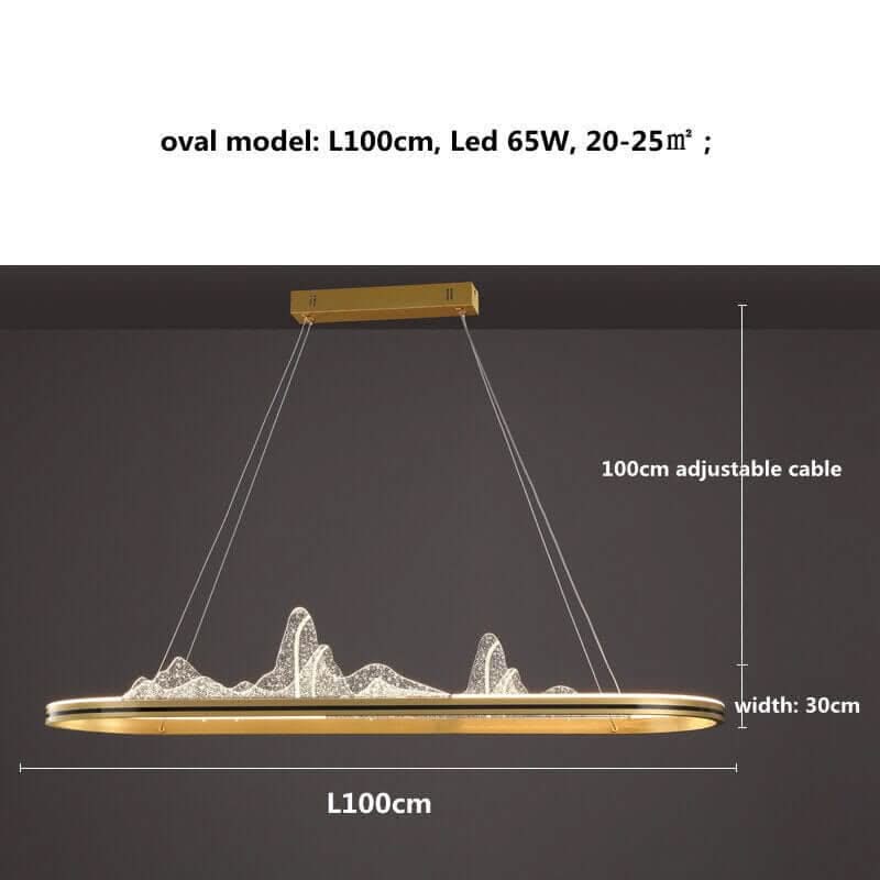 Designer Acrylic Hill LED Chandelier for Kitchen Island – Straight & Oval, Dimmable