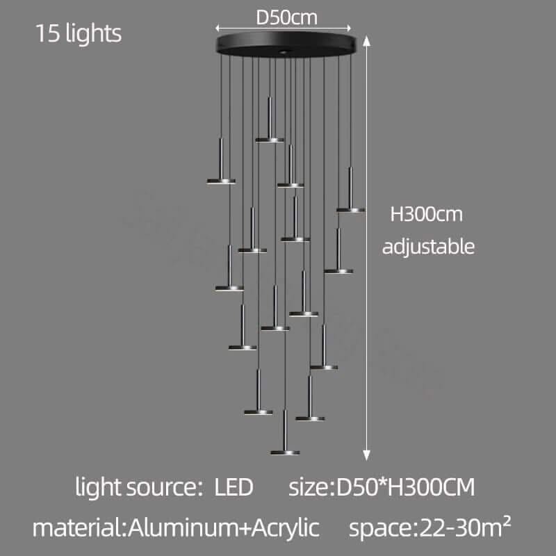 Designer Arc Luxury Staircase Chandelier – Gold or Black, 2 to 22 Lights, LED Pendant