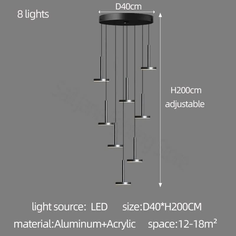 Designer Arc Luxury Staircase Chandelier – Gold or Black, 2 to 22 Lights, LED Pendant