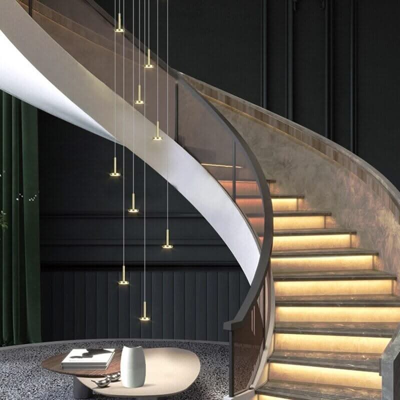Designer Arc Luxury Staircase Chandelier – Gold or Black, 2 to 22 Lights, LED Pendant
