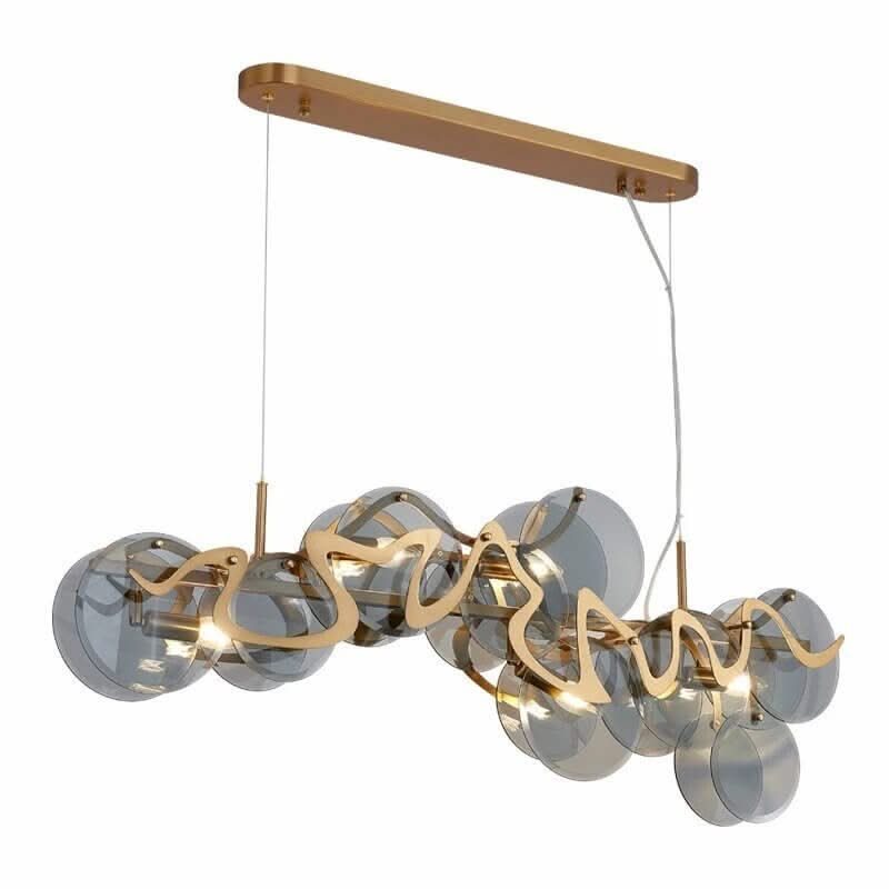 Designer Clear Glass Chandelier for Kitchen Island – Round & Linear, Grey & White