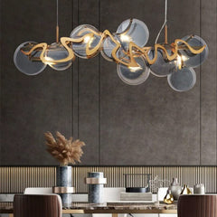 Designer Clear Glass Chandelier for Kitchen Island – Round & Linear, Grey & White