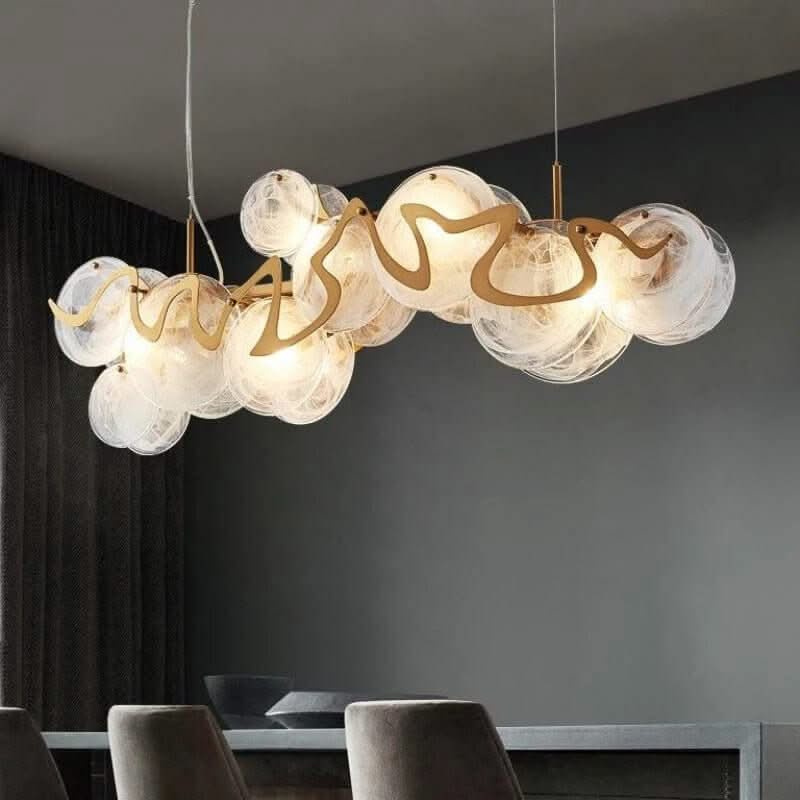Designer Clear Glass Chandelier for Kitchen Island – Round & Linear, Grey & White