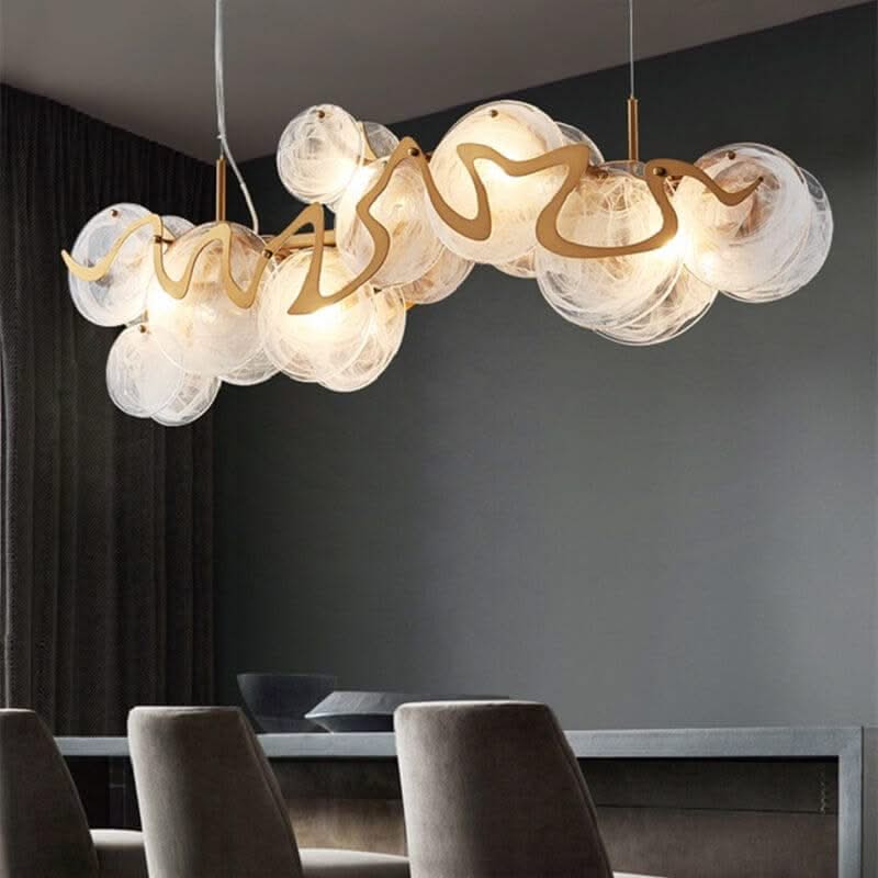 Designer Clear Glass Chandelier for Kitchen Island – Round & Linear, Grey & White