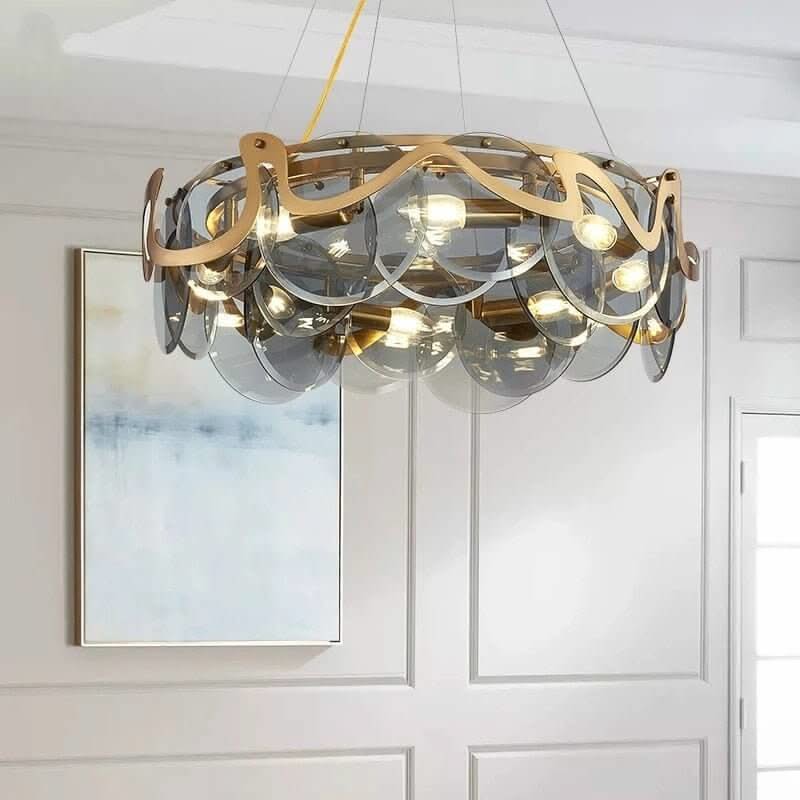 Designer Clear Glass Chandelier for Kitchen Island – Round & Linear, Grey & White
