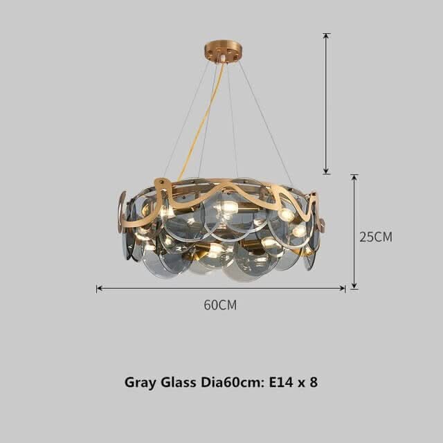 Designer Clear Glass Chandelier for Kitchen Island – Round & Linear, Grey & White