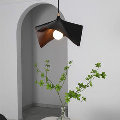 Designer Hanging Lamp – Black, Wood & White 40cm Pendant Light