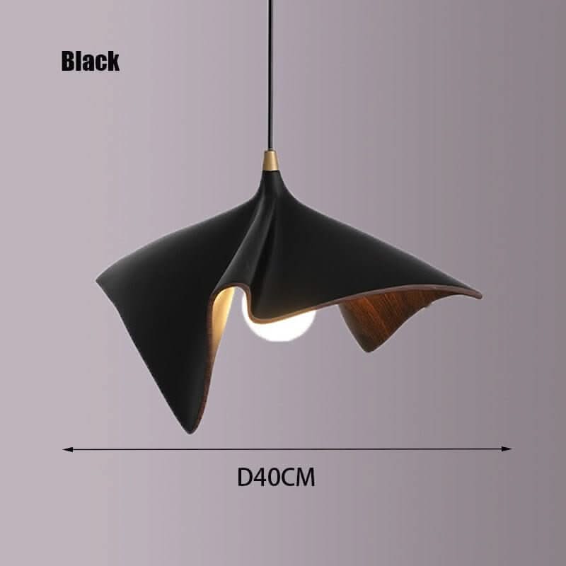 Designer Hanging Lamp – Black, Wood & White 40cm Pendant Light