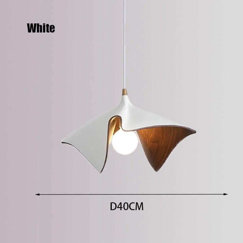 Designer Hanging Lamp – Black, Wood & White 40cm Pendant Light