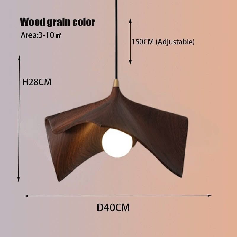 Designer Hanging Lamp – Black, Wood & White 40cm Pendant Light