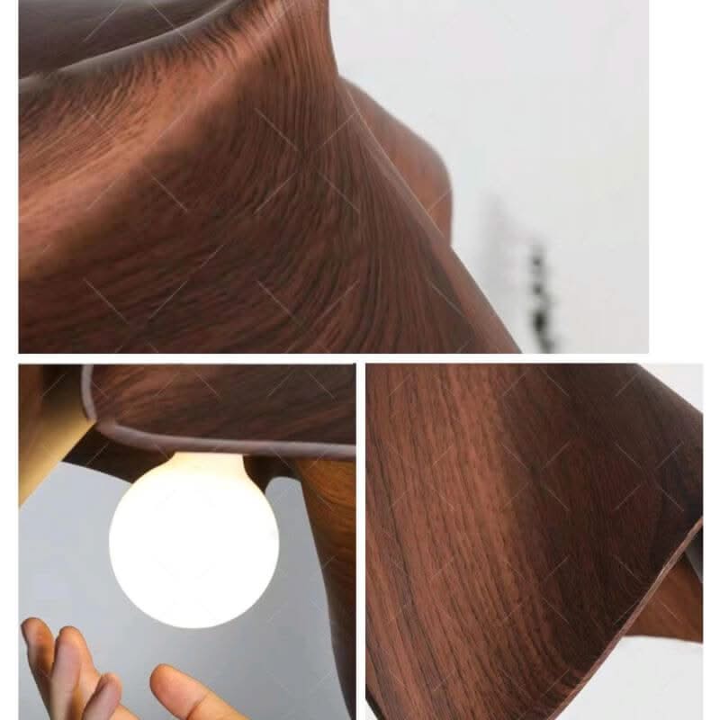 Designer Hanging Lamp – Black, Wood & White 40cm Pendant Light