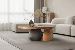Designer Pebble Wood Log Coffee Table – Organic Veneer Finish