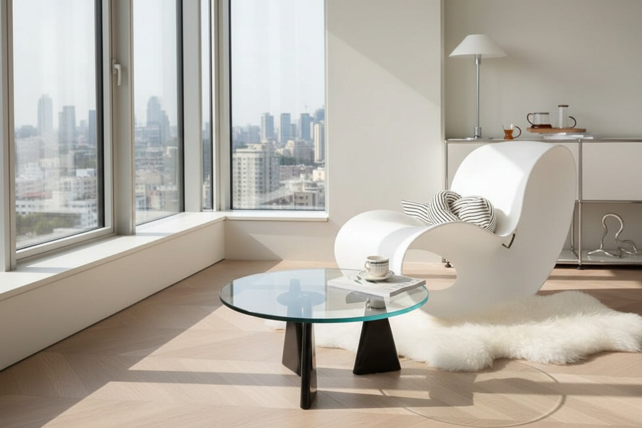 Designer Rocking Chair – Luxury Ergonomic Lounge Chair in White, Brown, Yellow and Black