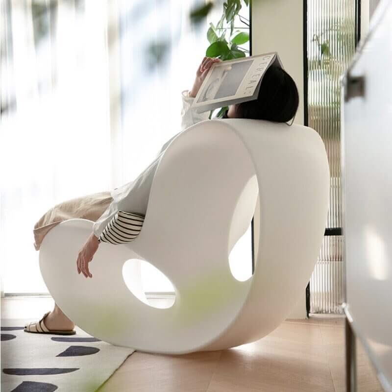 Designer Rocking Chair – Luxury Ergonomic Lounge Chair in White, Brown, Yellow and Black