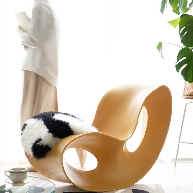 Designer Rocking Chair – Luxury Ergonomic Lounge Chair in White, Brown, Yellow and Black