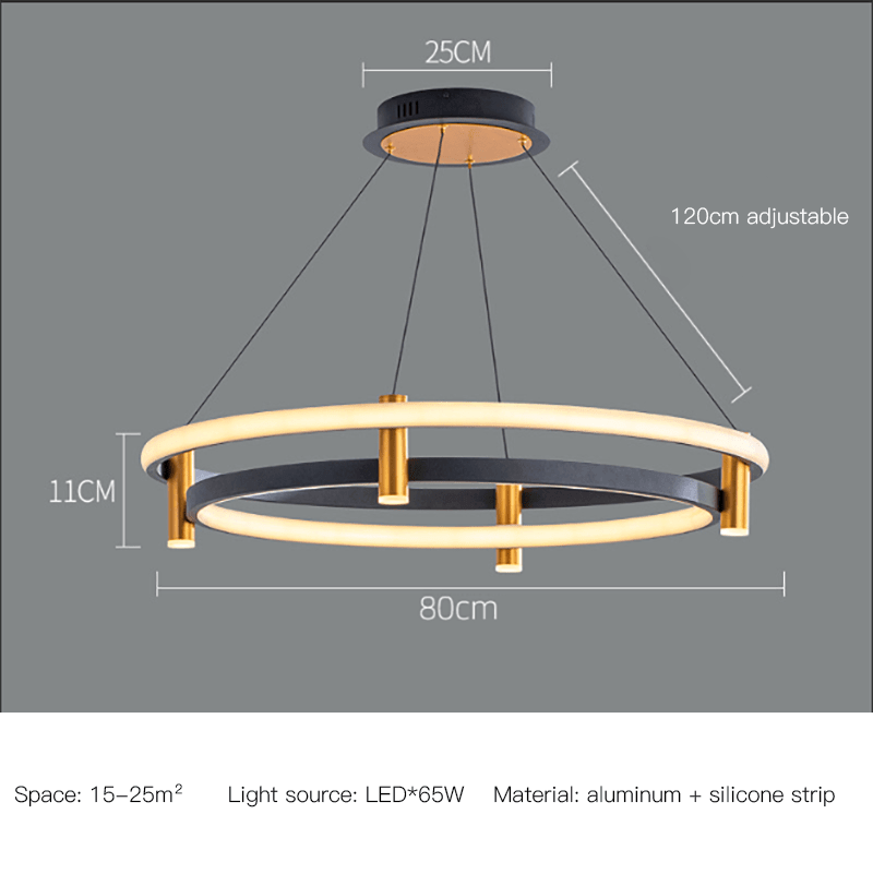 Dual Ring LED Chandelier – Metal Iron Cord Pendant, 15–30m², 1-Year Warranty