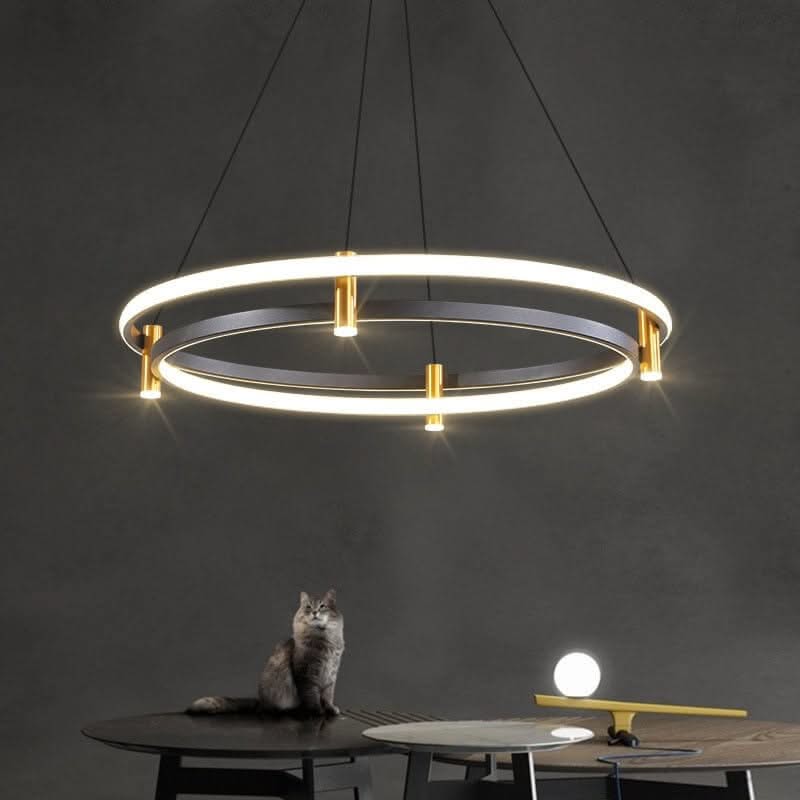 Dual Ring LED Chandelier – Metal Iron Cord Pendant, 15–30m², 1-Year Warranty