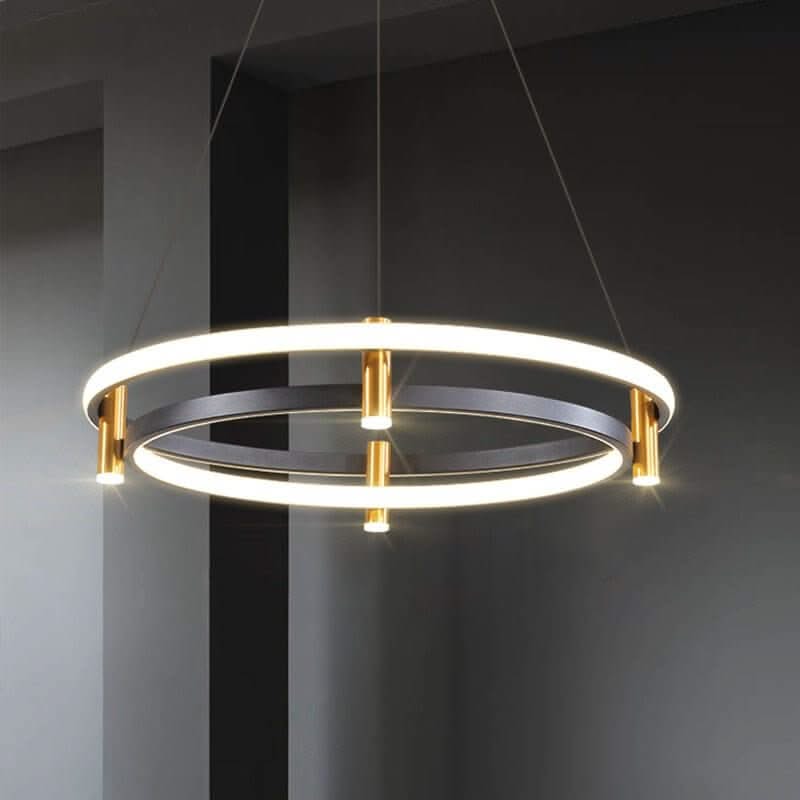 Dual Ring LED Chandelier – Metal Iron Cord Pendant, 15–30m², 1-Year Warranty
