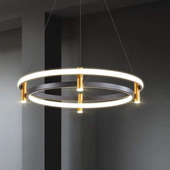 Dual Ring LED Chandelier – Metal Iron Cord Pendant, 15–30m², 1-Year Warranty