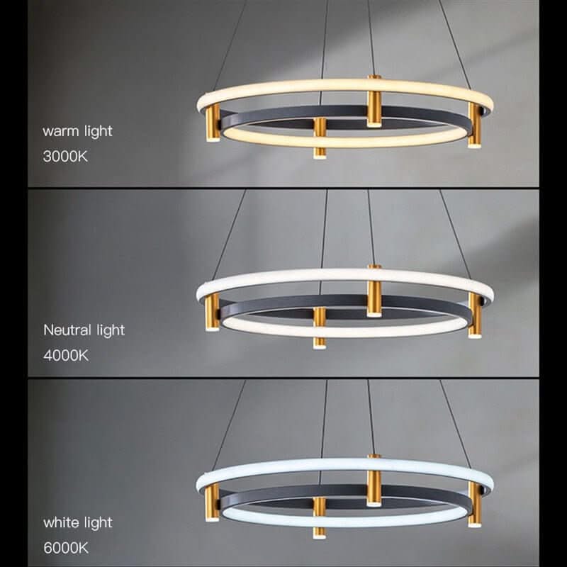 Dual Ring LED Chandelier – Metal Iron Cord Pendant, 15–30m², 1-Year Warranty
