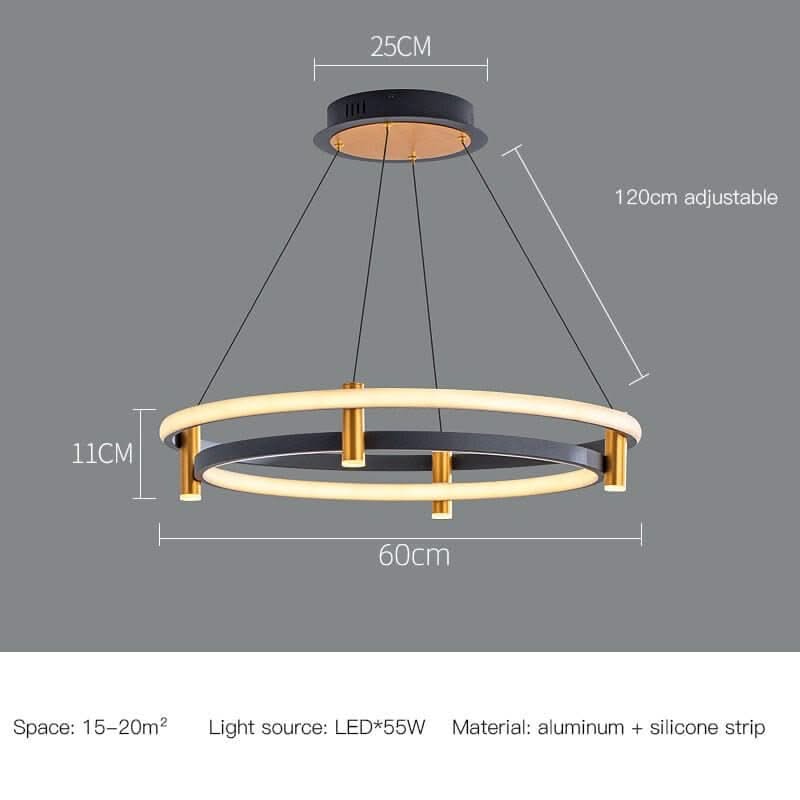 Dual Ring LED Chandelier – Metal Iron Cord Pendant, 15–30m², 1-Year Warranty