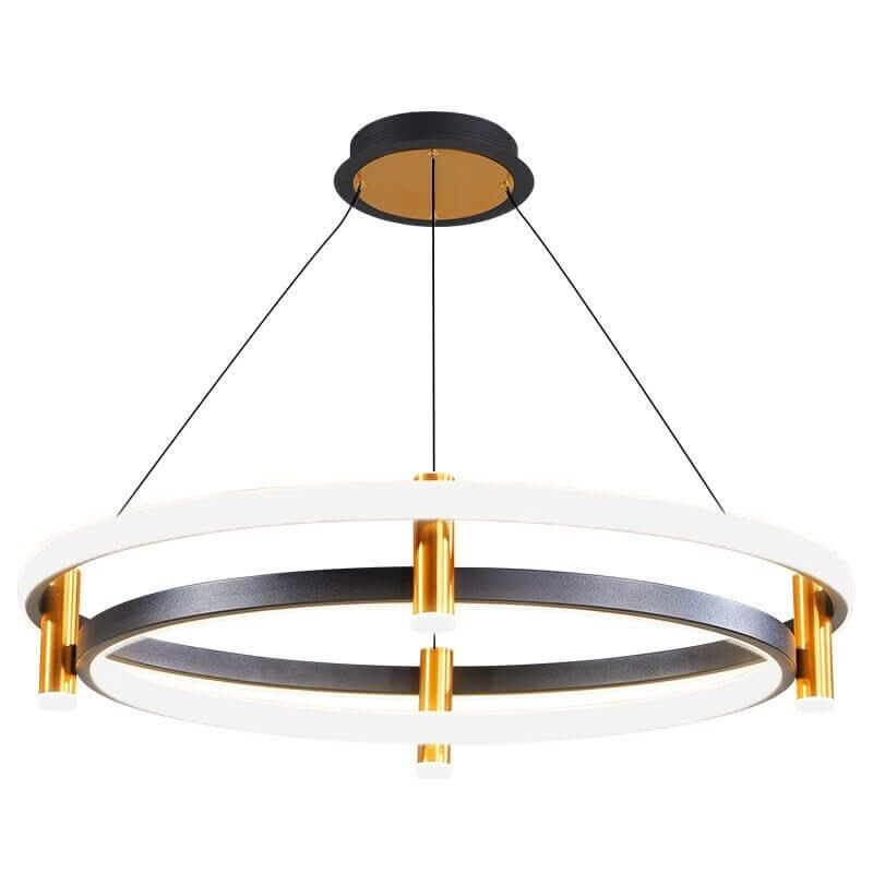 Dual Ring LED Chandelier – Metal Iron Cord Pendant, 15–30m², 1-Year Warranty