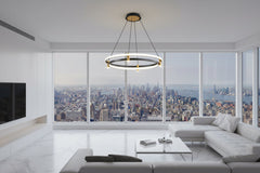 Dual Ring LED Chandelier – Metal Iron Cord Pendant, 15–30m², 1-Year Warranty
