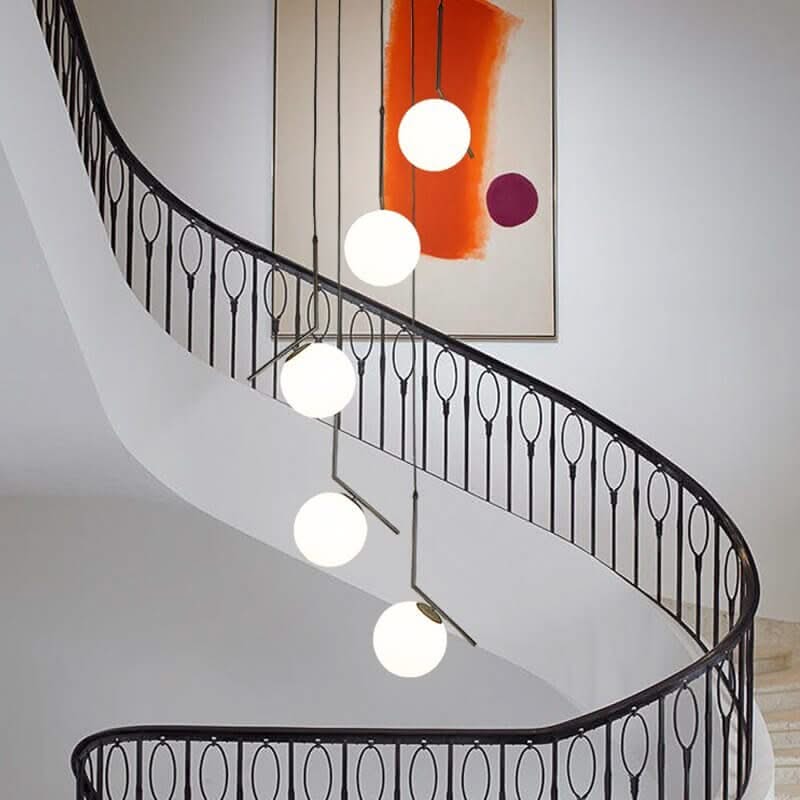 Edged Glass Globes Staircase Chandelier – Black, 3 to 9 Globes, G9 LED, 3 Colour Modes