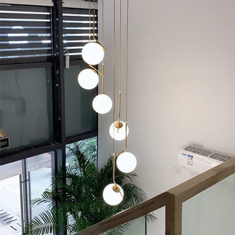 Edged Glass Globes Staircase Chandelier – Black, 3 to 9 Globes, G9 LED, 3 Colour Modes