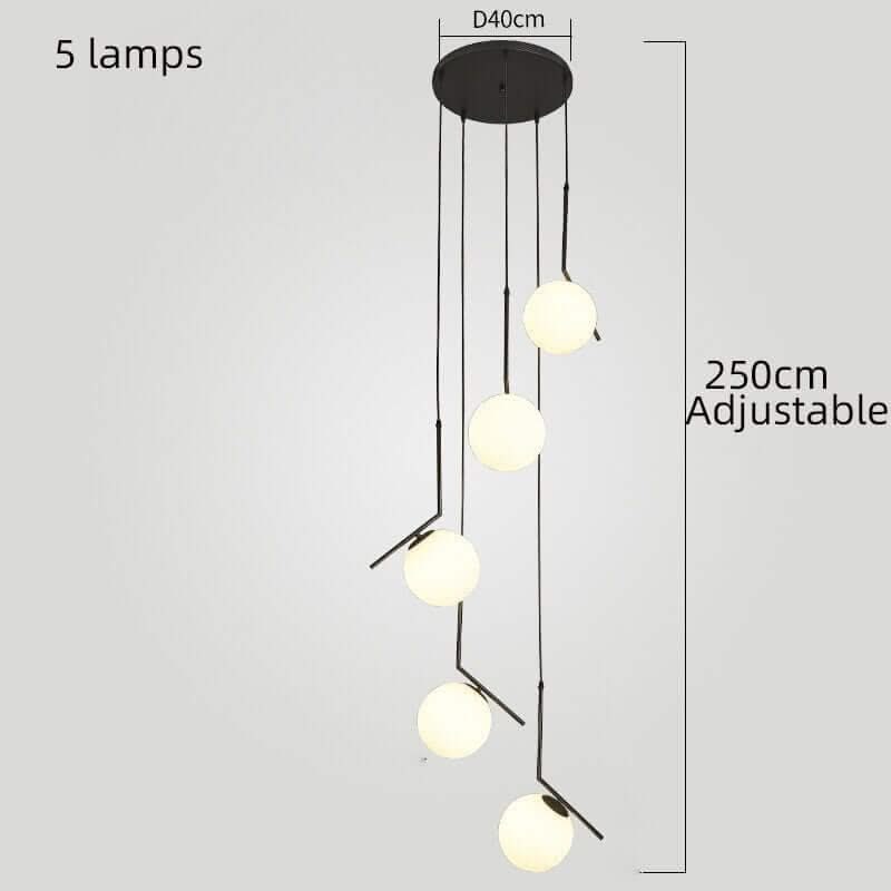 Edged Glass Globes Staircase Chandelier – Black, 3 to 9 Globes, G9 LED, 3 Colour Modes