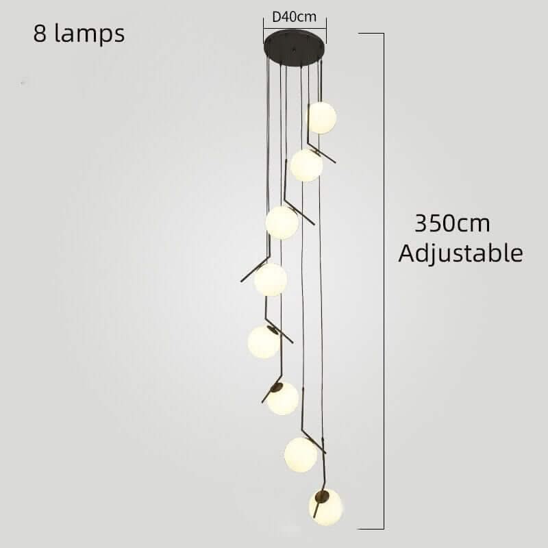 Edged Glass Globes Staircase Chandelier – Black, 3 to 9 Globes, G9 LED, 3 Colour Modes