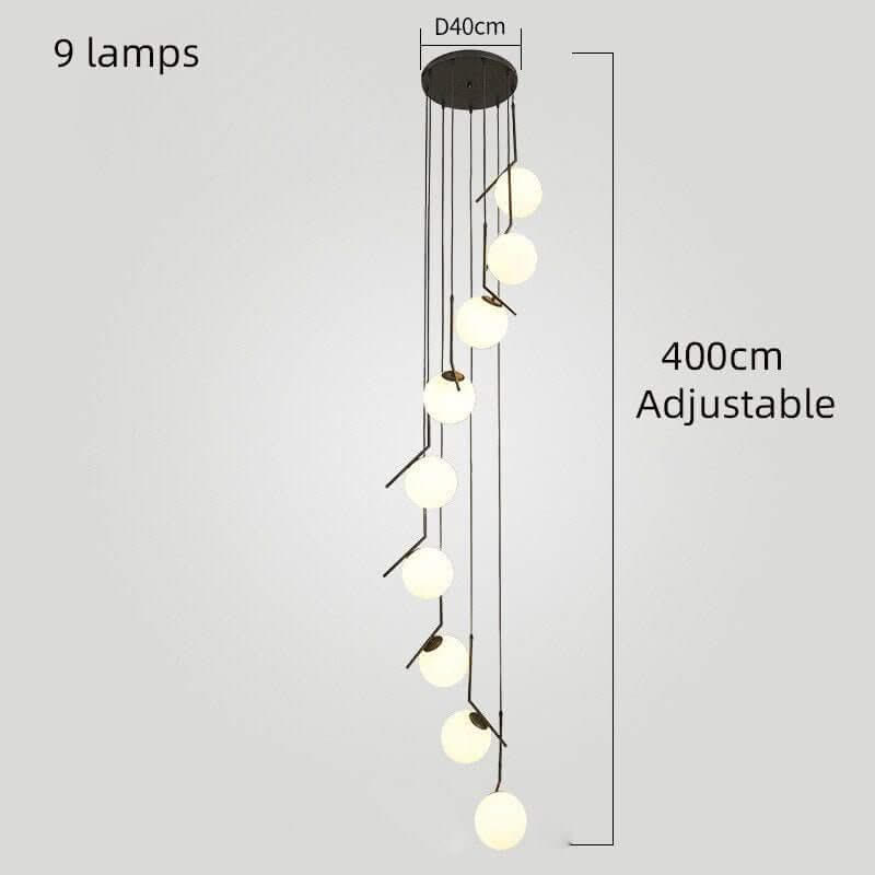 Edged Glass Globes Staircase Chandelier – Black, 3 to 9 Globes, G9 LED, 3 Colour Modes