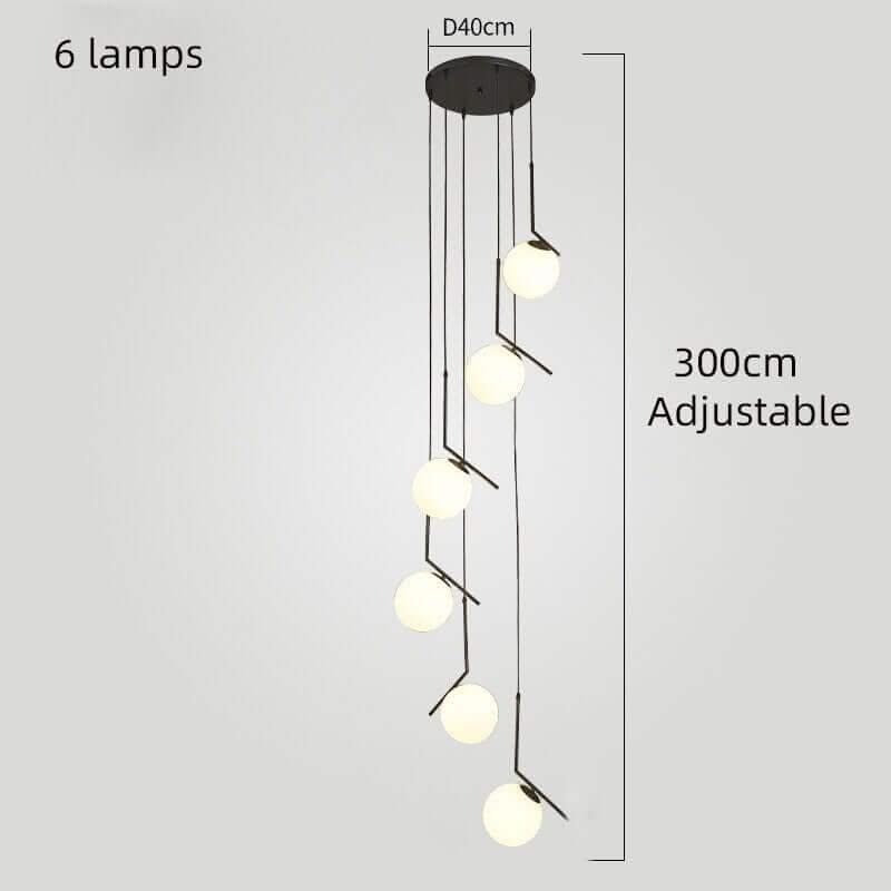 Edged Glass Globes Staircase Chandelier – Black, 3 to 9 Globes, G9 LED, 3 Colour Modes