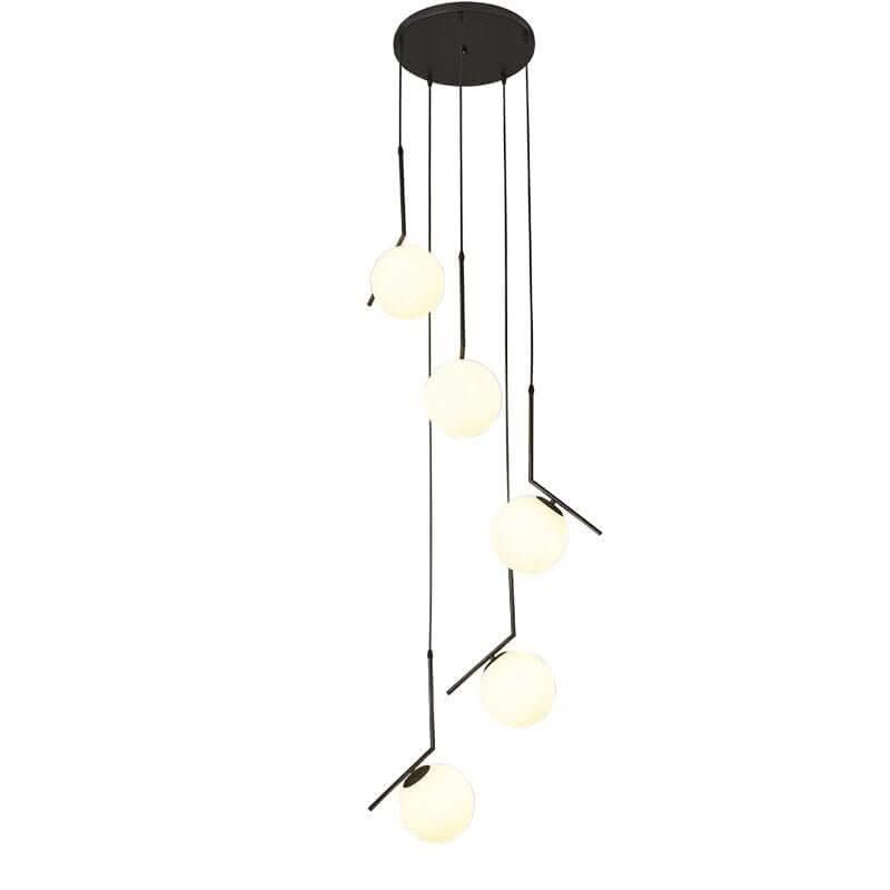 Edged Glass Globes Staircase Chandelier – Black, 3 to 9 Globes, G9 LED, 3 Colour Modes