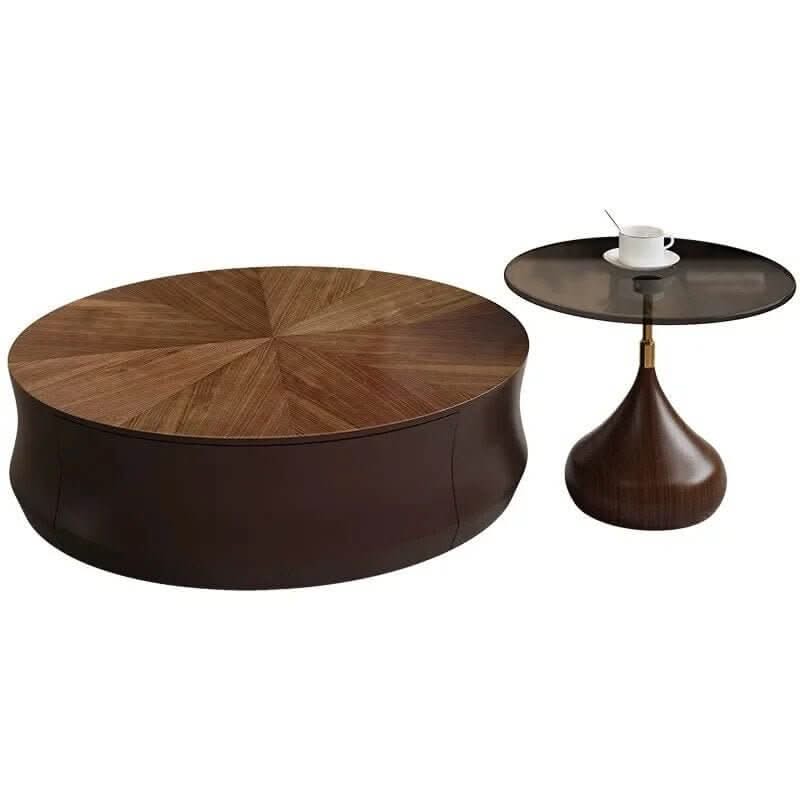 Elegant Solid Wood Corner Coffee Table with Storage – Metal Frame, Drawers, Minimalist Modern