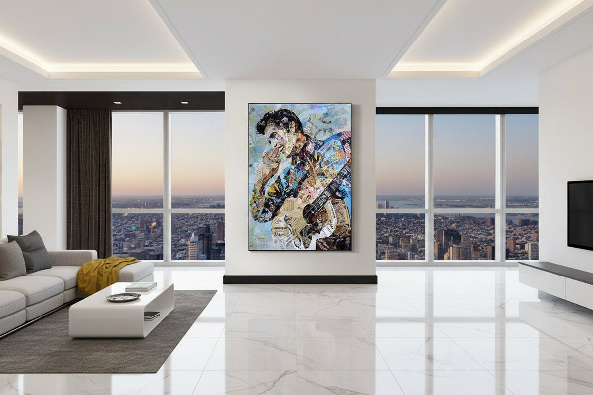 Elvis Presley Singer Portrait Canvas Painting Abstract Magazine Wall Art