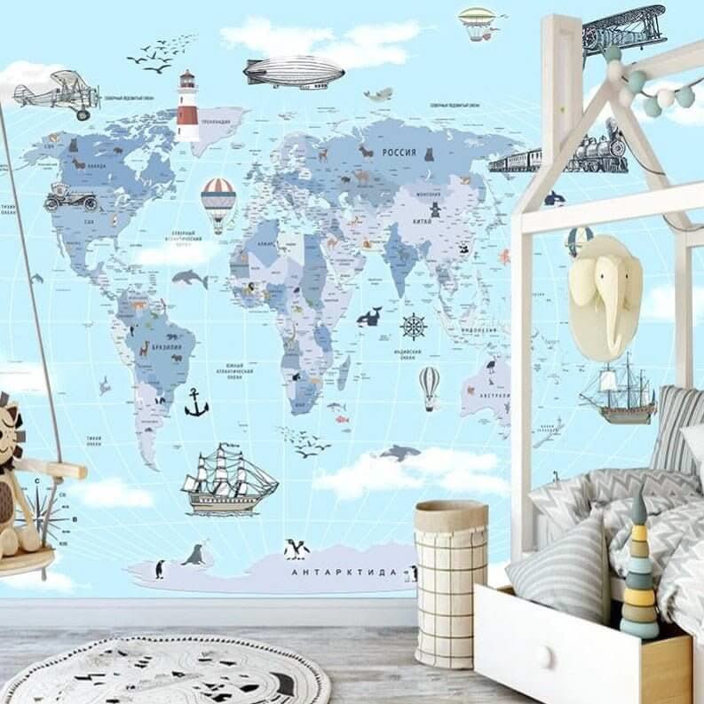 Animal Kingdom World Map Wallpaper Mural