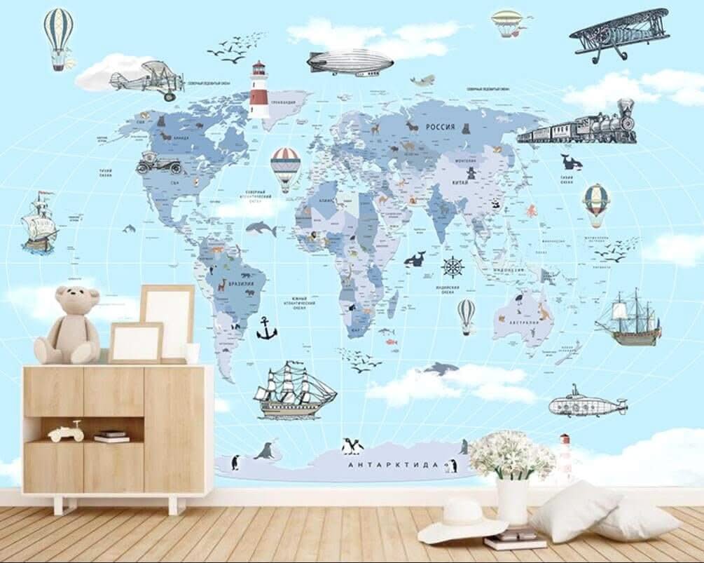 Animal Kingdom World Map Wallpaper Mural