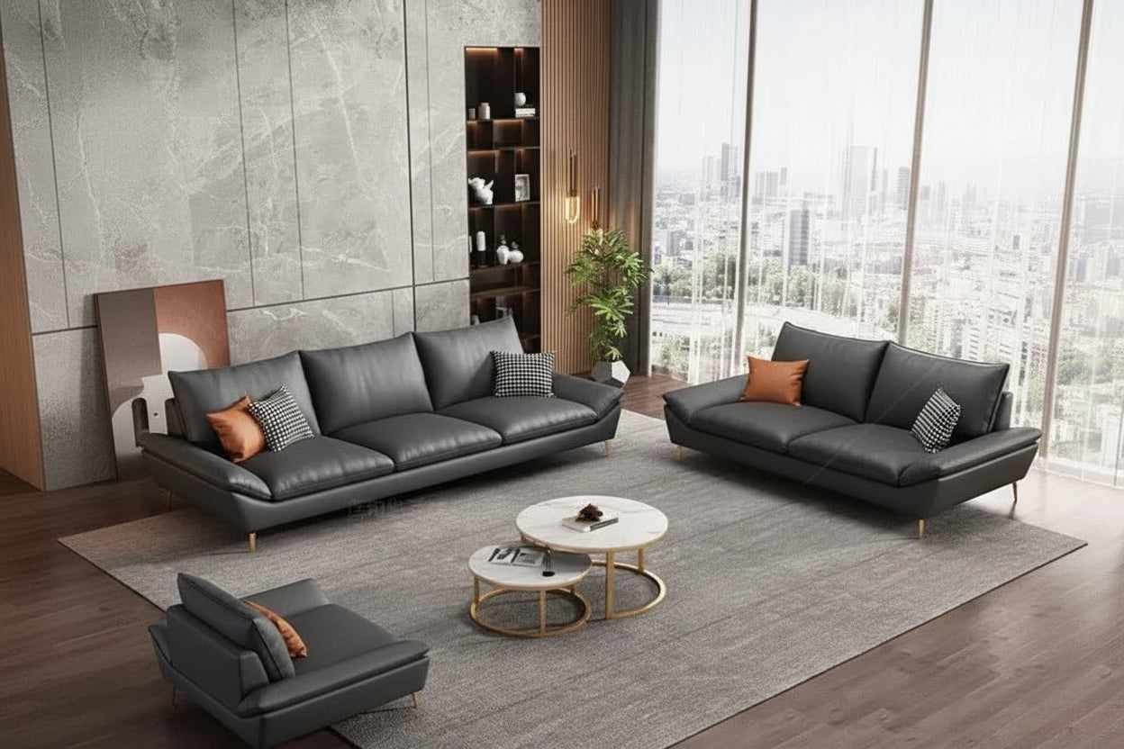 Designer Plaza Faux Leather Sofa Set – Living Room Seating